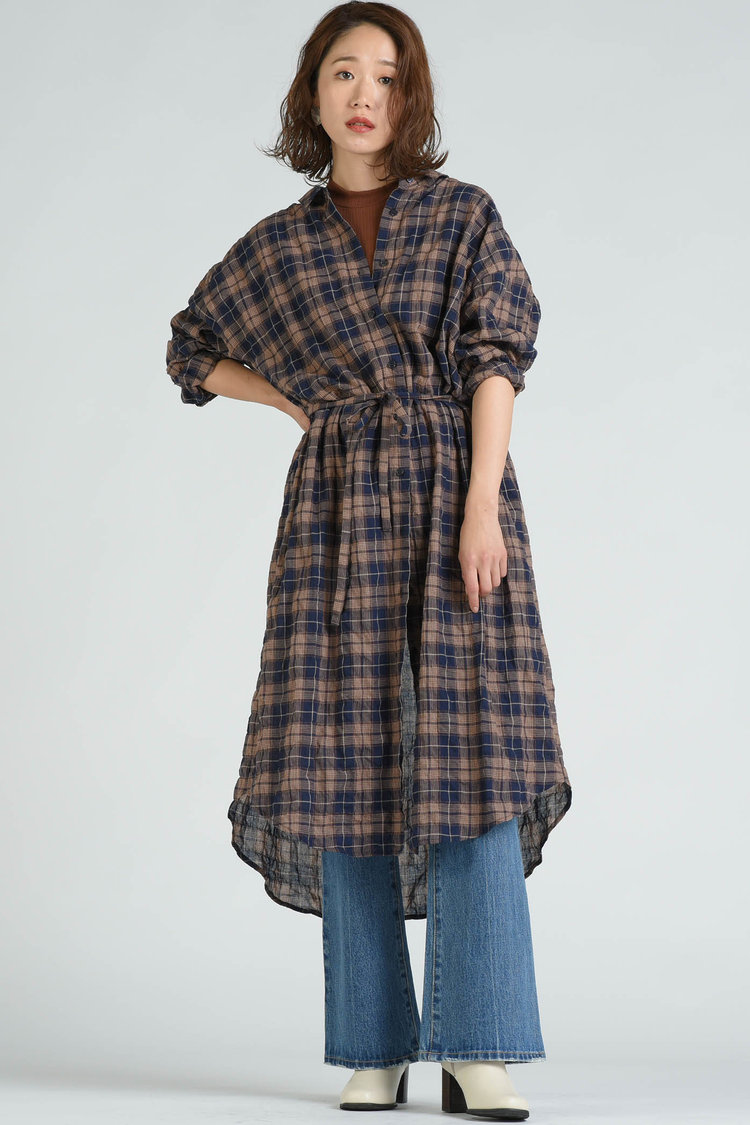 チェック柄シャツワンピー