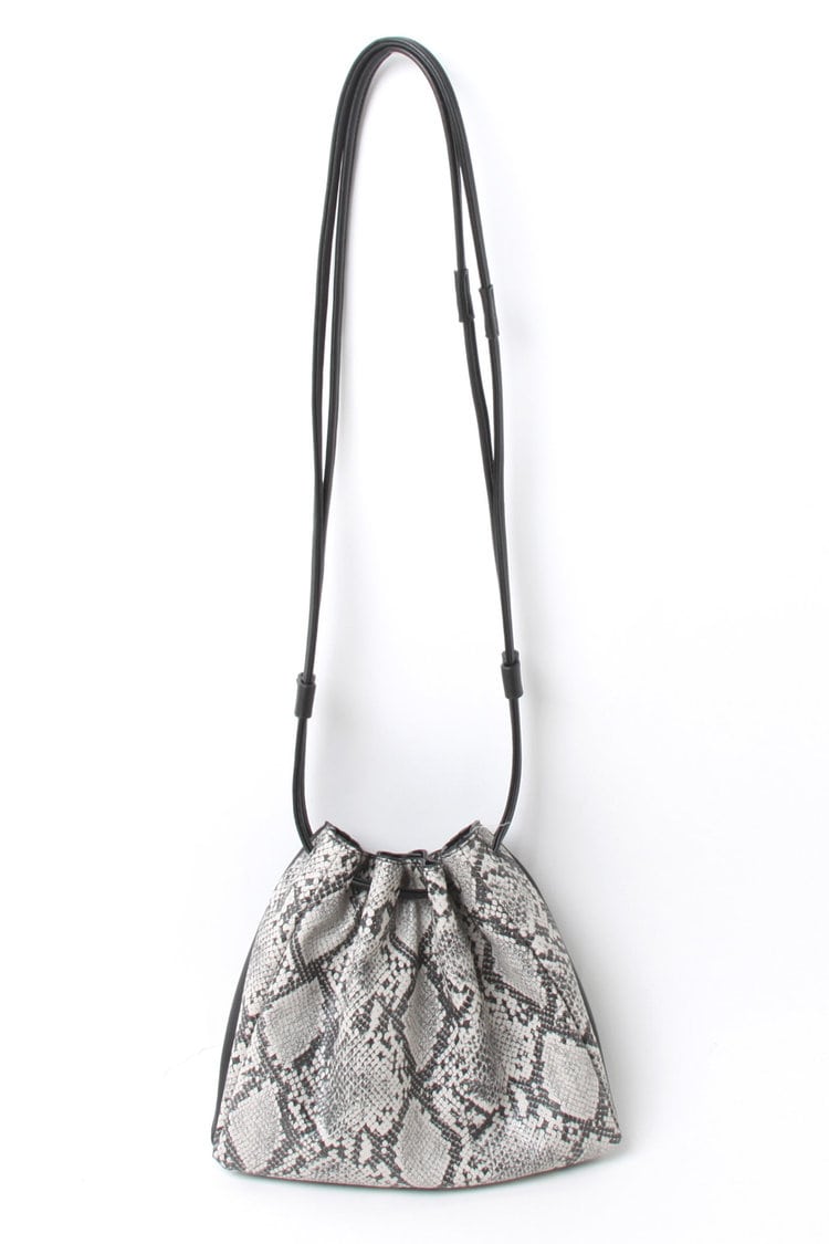 無地＆パイソン巾着ショルダーバッグ