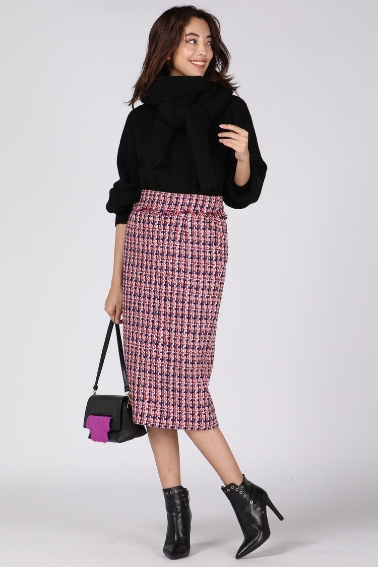 VICKY ツイードフリンジタイトスカート