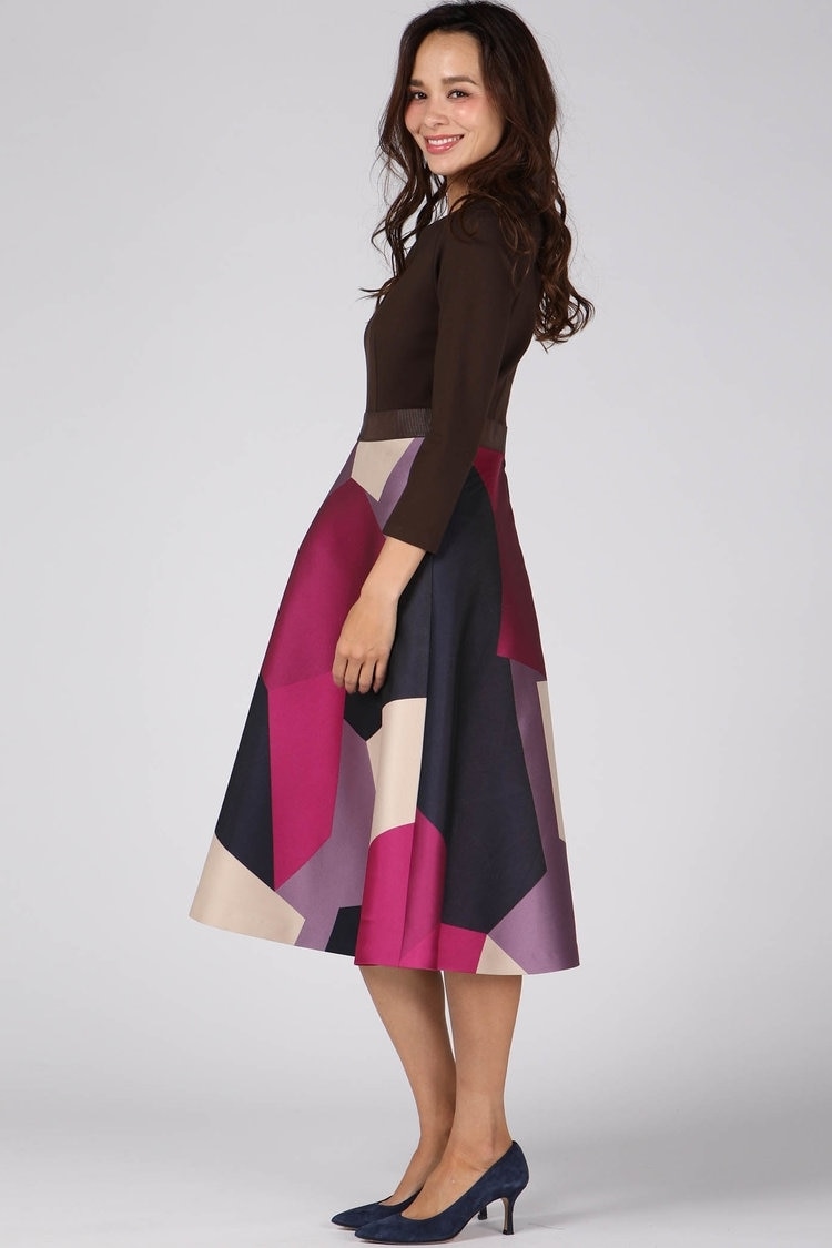 Viaggio Blu ビックブロックジャガードワンピース