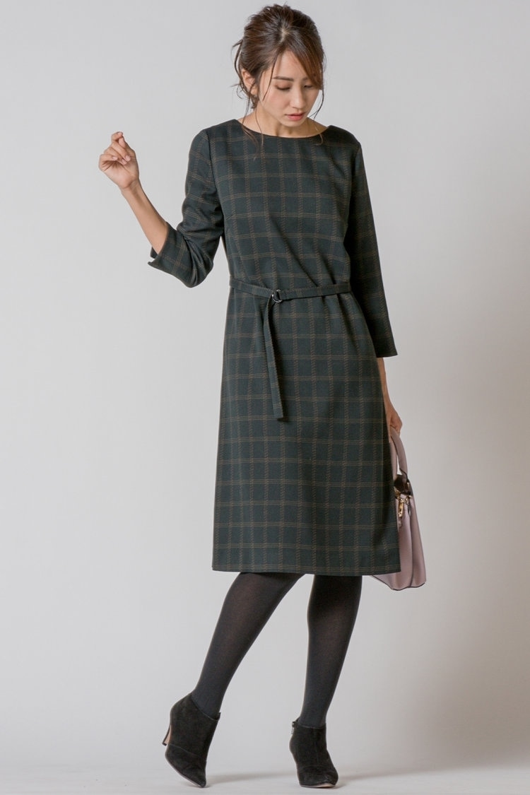 kettyチェック柄ベルト付きワンピース