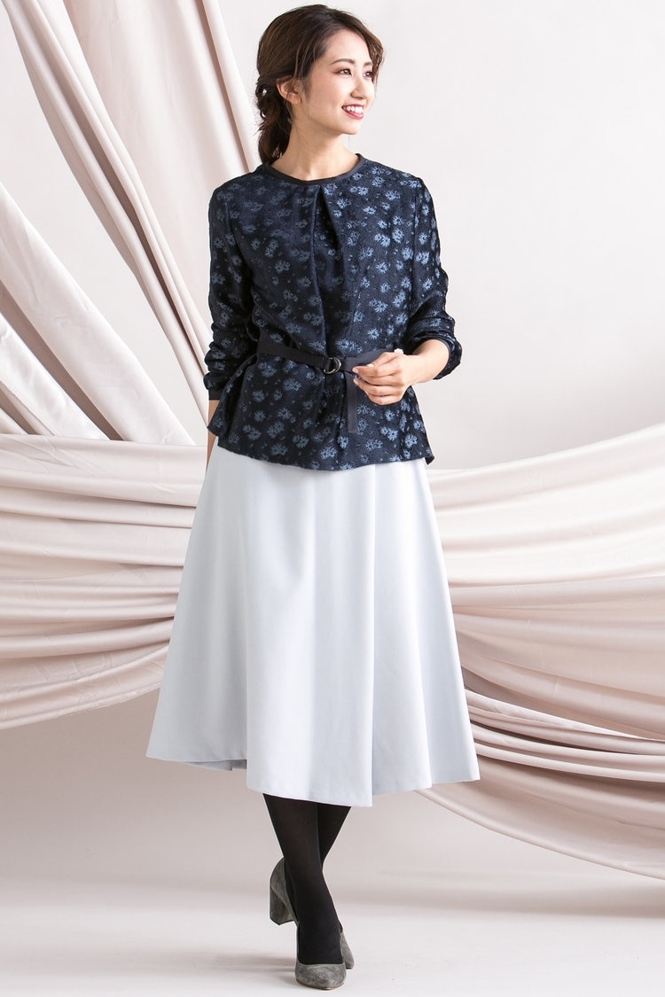 kettyフラワージャカードベルト付きブラウス