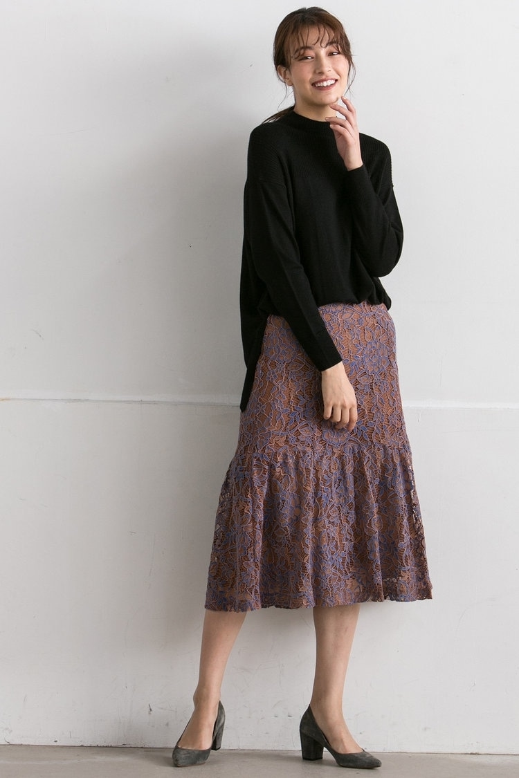 配色レーススカート