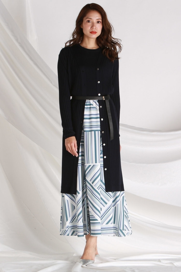 上質リブロングカーディガン