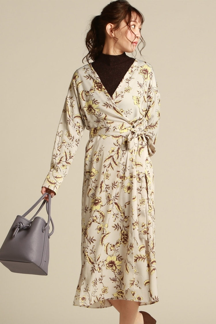 サテンパステルフラワーワンピース 