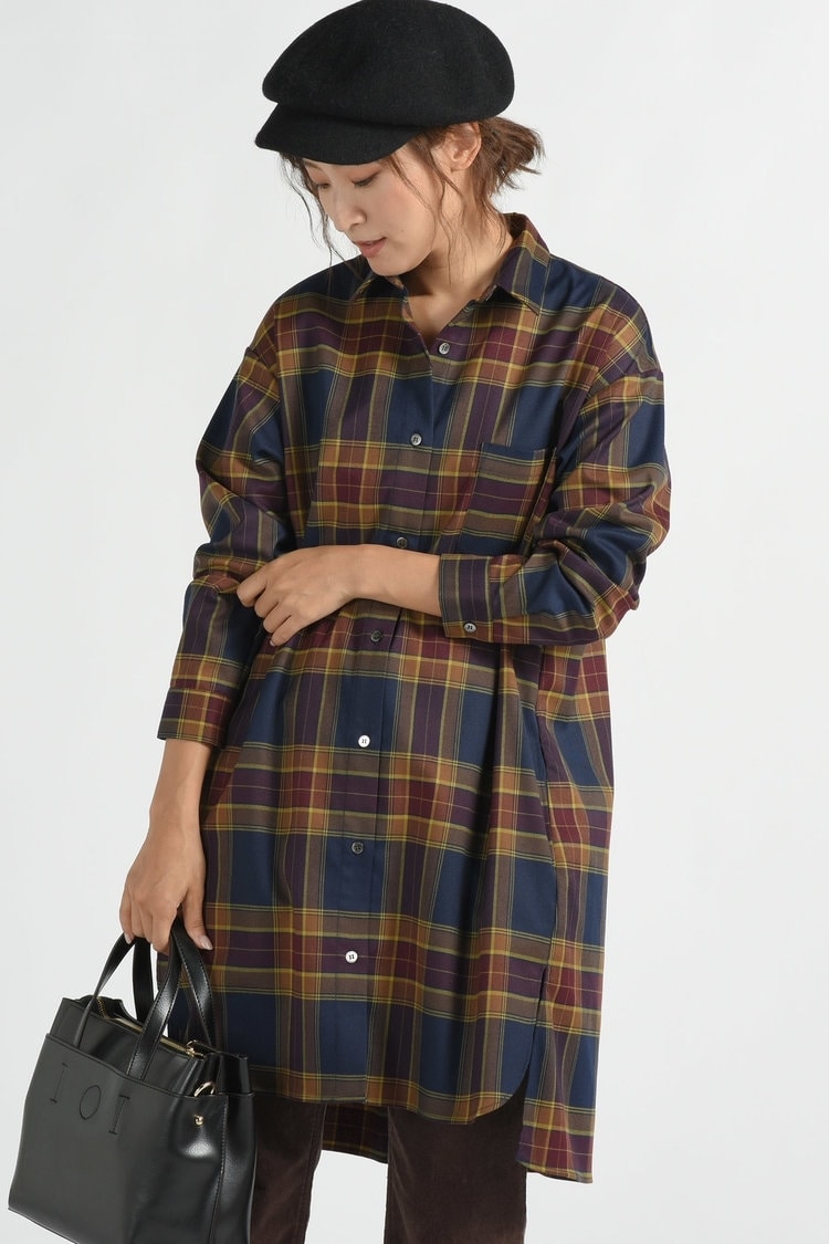 ビッグチェックチュニックシャツ