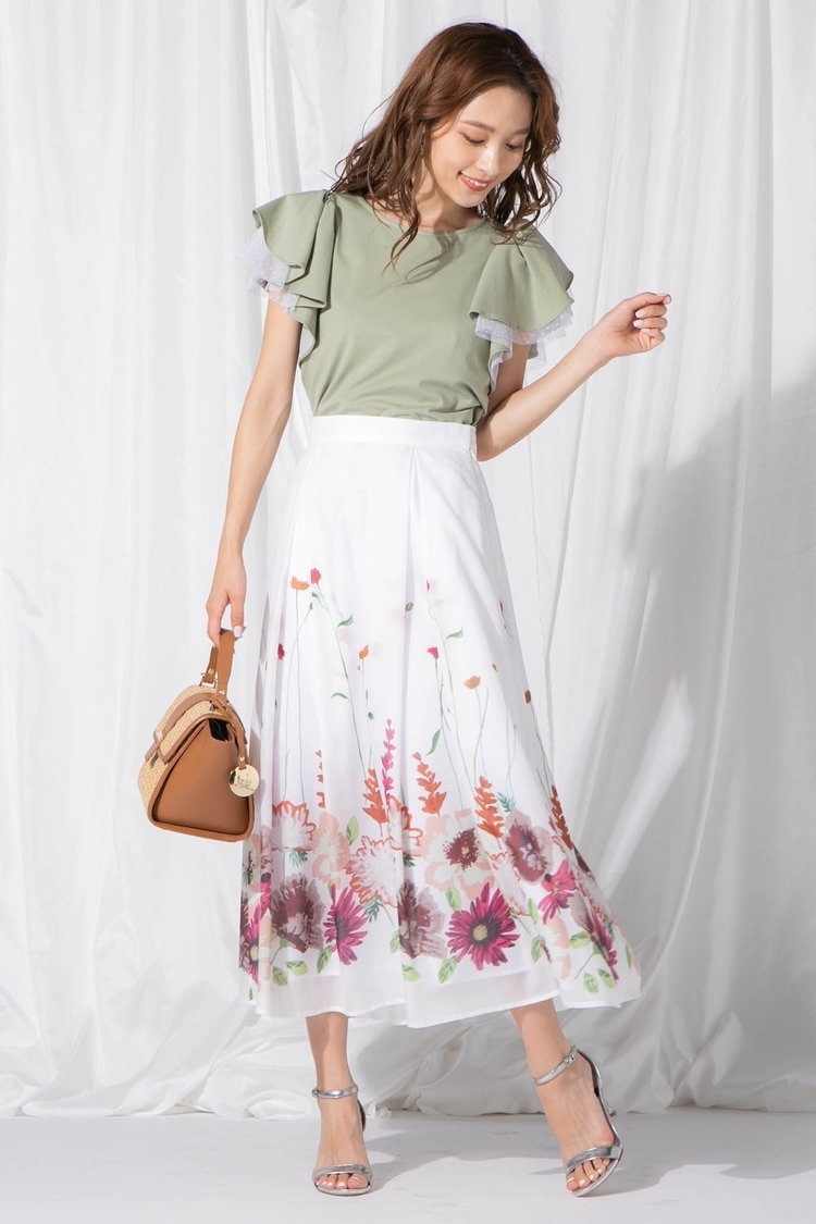 【WEB別注】《洗濯機で洗える》袖ドットチュールフレアカットソー