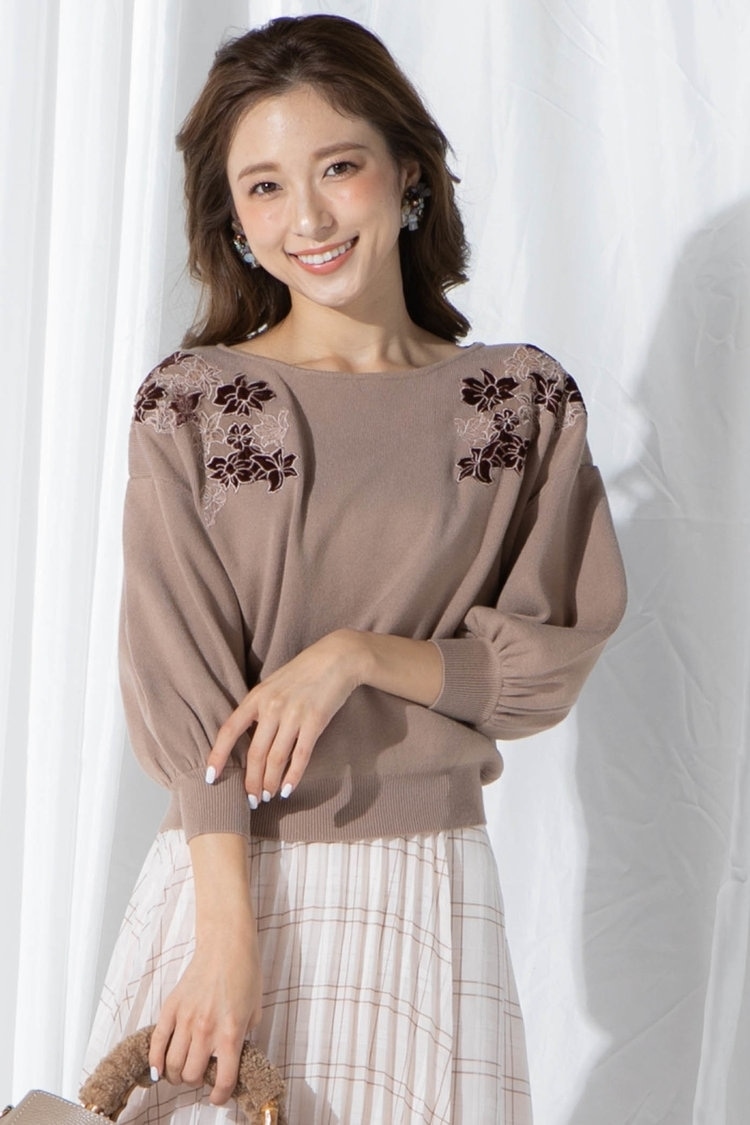 ショルダーベロアレースニット《手洗い可能》