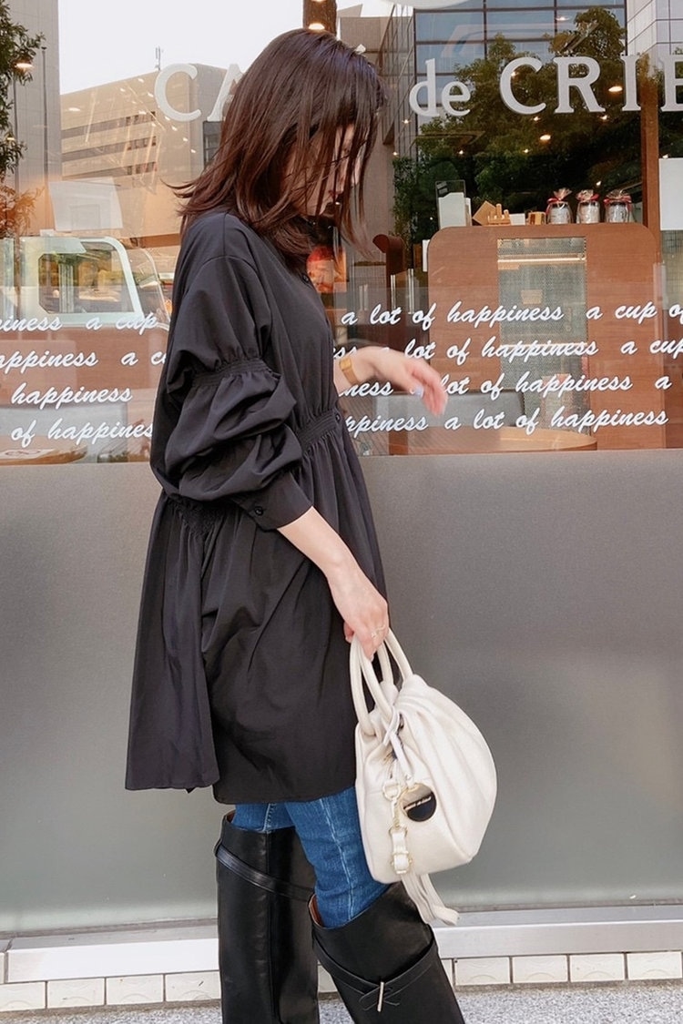 シャーリングアシメチュニックシャツ