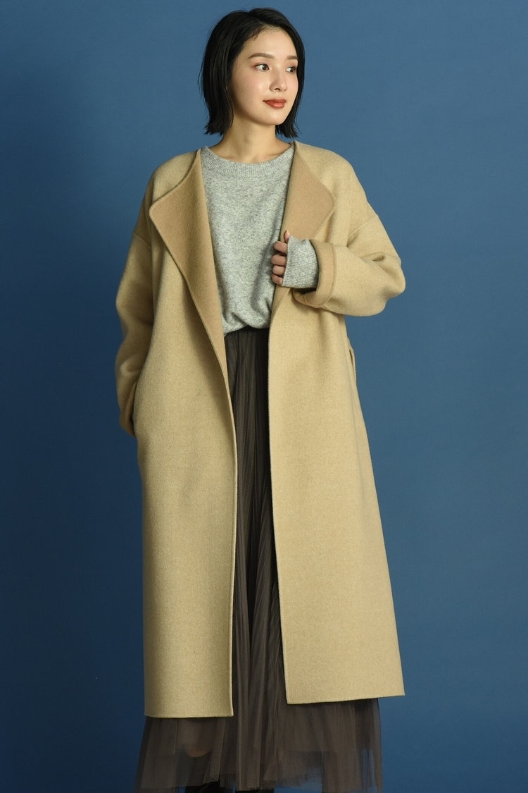 ベルト付ウールリバーコート