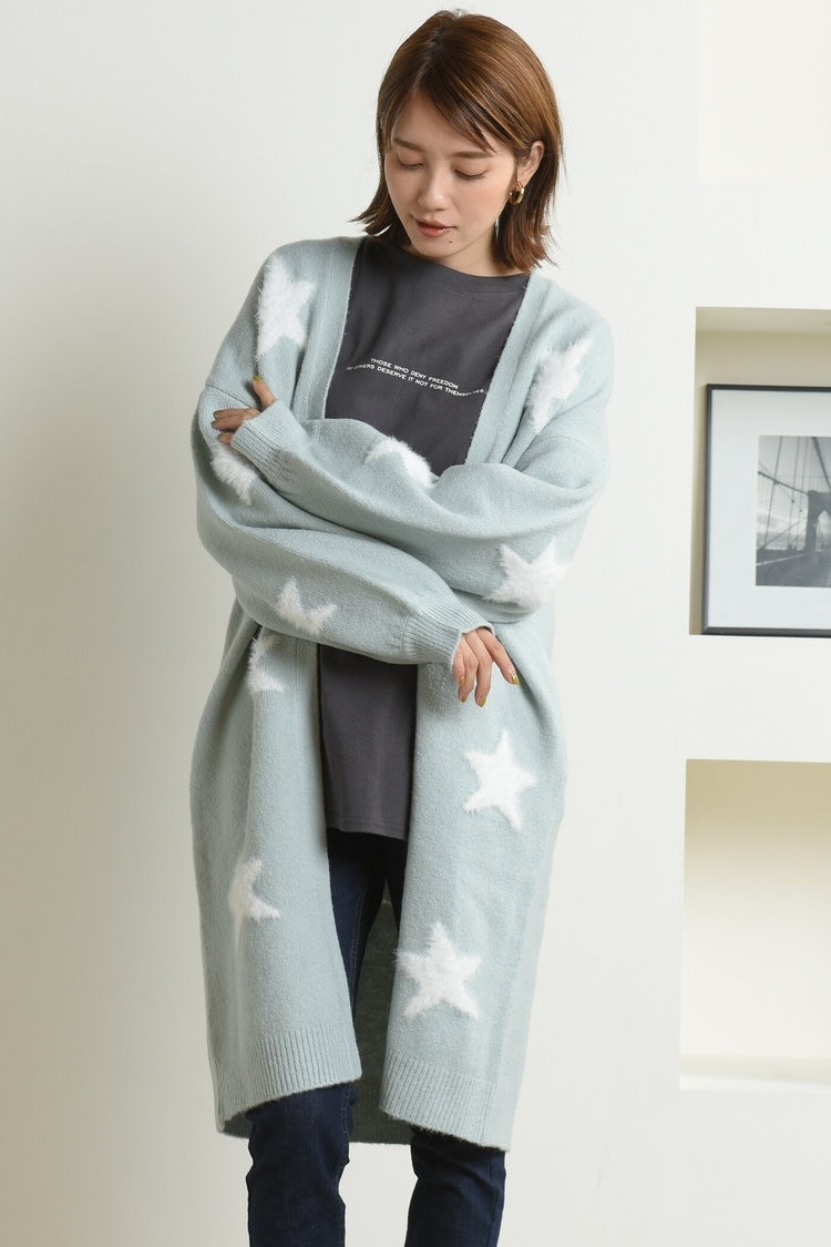 星柄インターシャカーディガン