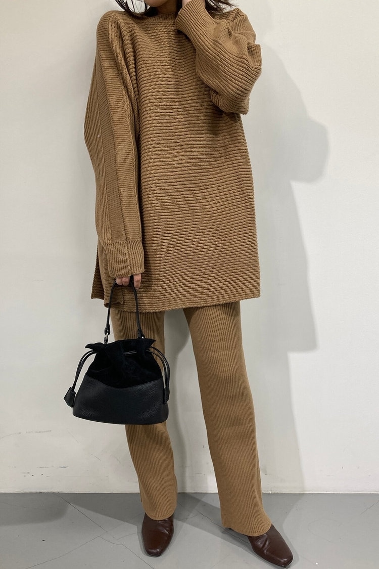 【2点セット】編地違いニット×パンツセットアップ