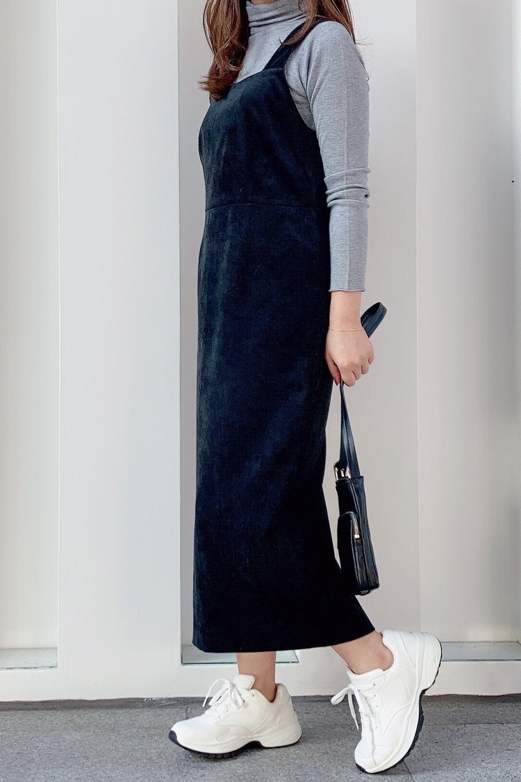 《手洗い可能》細コール天ジャンパースカート