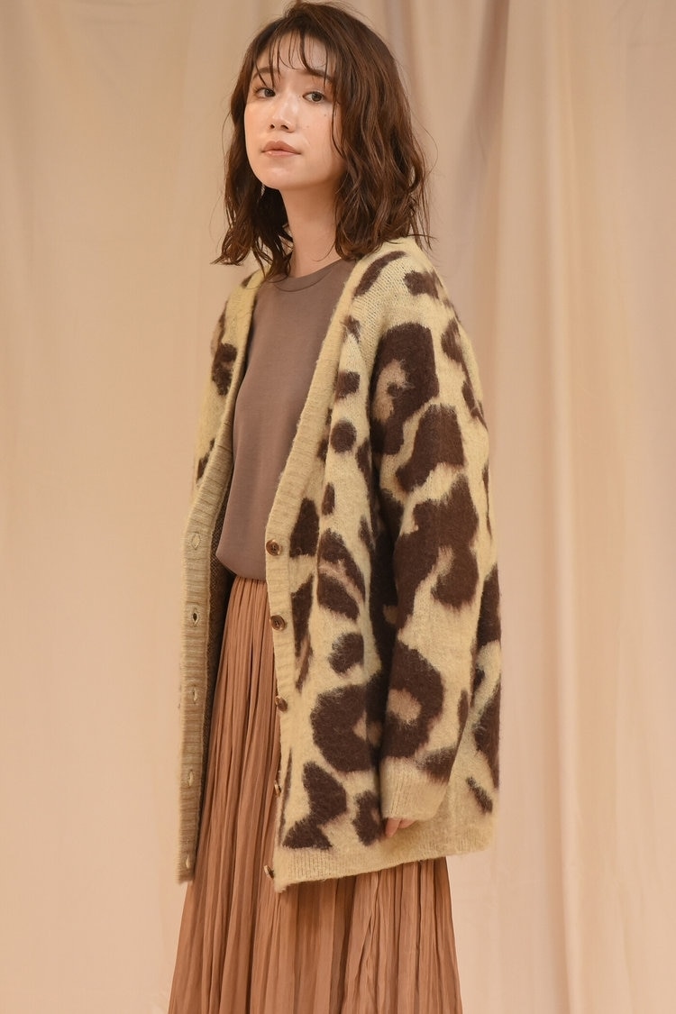 【socolla】【WEB別注】レオパードニットカーディガン