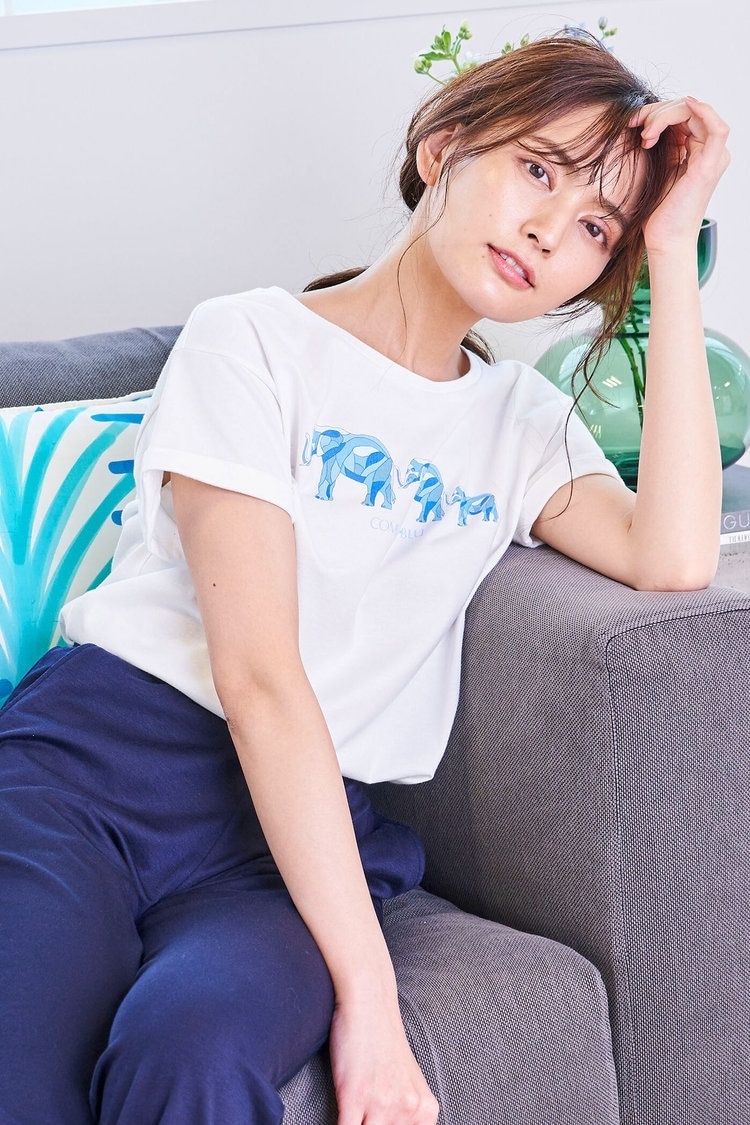 天竺ゾウプリントTシャツ COMODO BLU