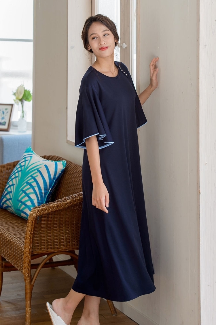 袖フレアカットソーワンピース COMODO BLU
