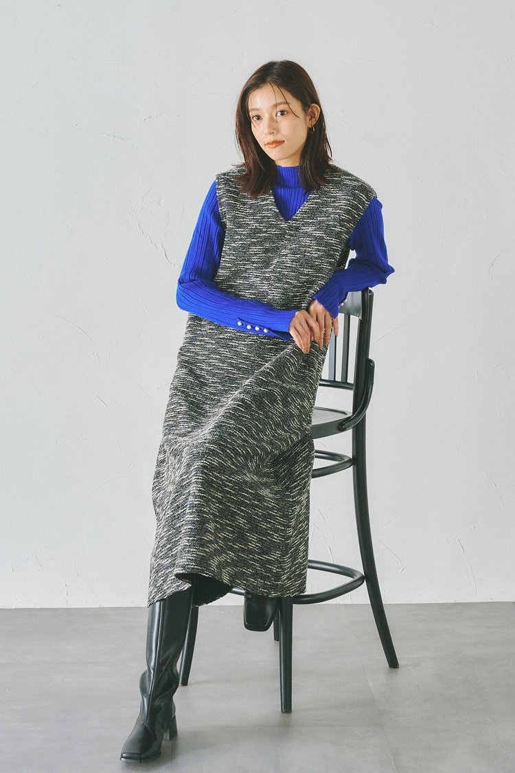 定番ジャンパースカートもツイードで旬顔に Droite lautreamont