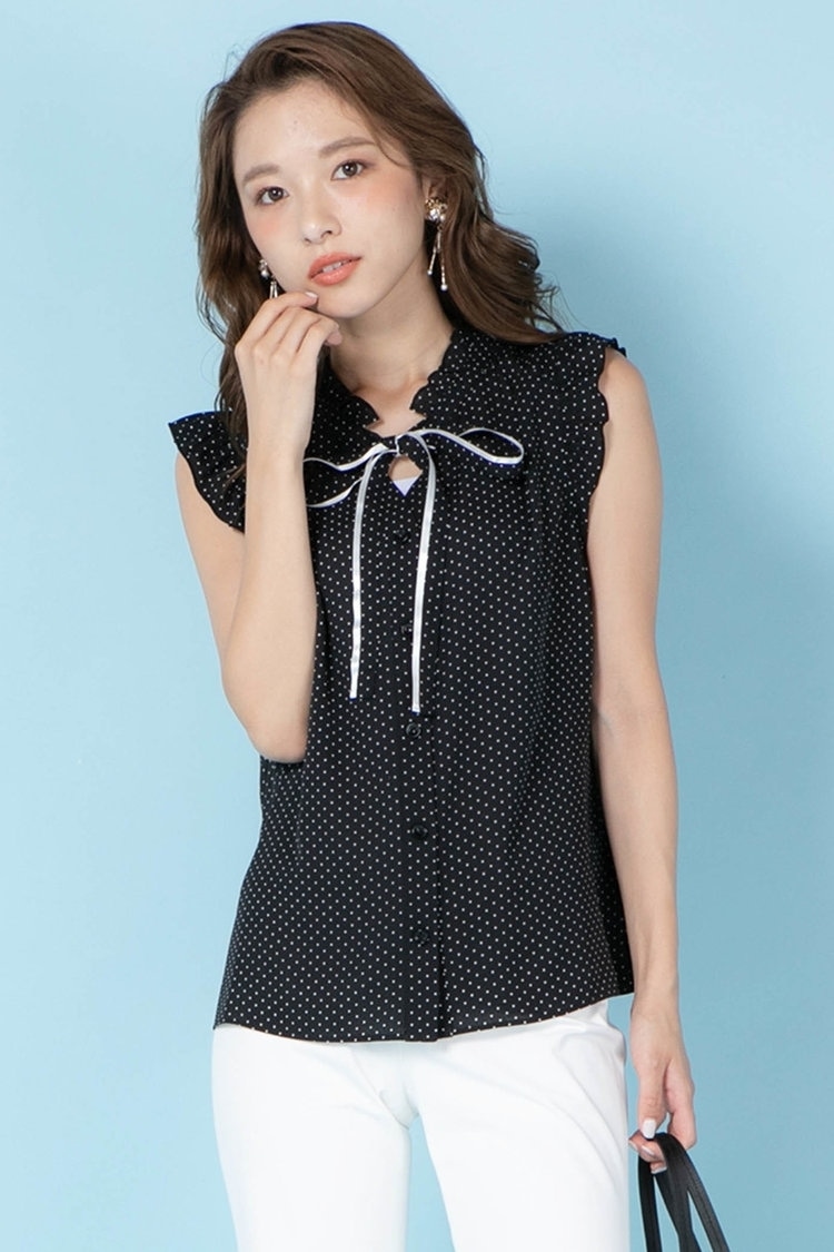 フリル配色ボウタイブラウス